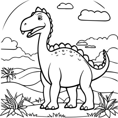 Dinozorla boyama sayfası. beyaz arkaplanda izole edilmiş çizgi film vektör illüstrasyonu.