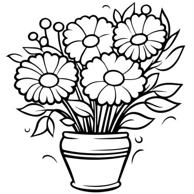 Çiçeklerin siyah-beyaz çizimi