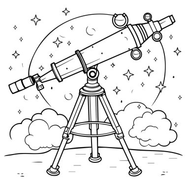 El çizimi vektör çizimi. Teleskop, yıldızlar ve ay