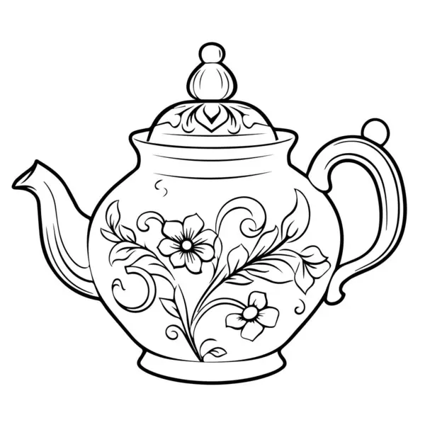 Yapraklı çaydanlık, boyama kitabı, vektör