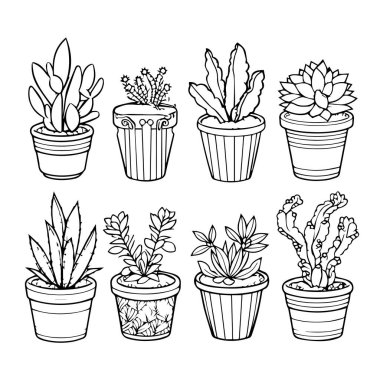 Bir demet saksı çiçeği. vektör el çizimi