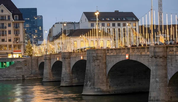 Vue Ville Basel Nuit Suisse — Photo