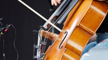 Canlı Müzikal Performans sırasında Çello Çalınırken Yakın Çekim