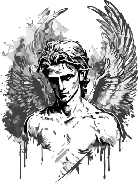 手描きの翼を持つ天使の美しいシルエット ベクターイラスト — ストックベクタ