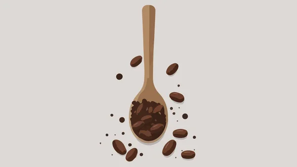 stock vector Roasted coffee beans in a spoon on a white background. Logo for cafe, website and signage. Vector illustration