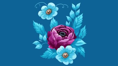 Karanlık bir arka planda yaprakları olan soyut bir çiçek, manga, anime tarzı boyanmış. Vektör illüstrasyonu