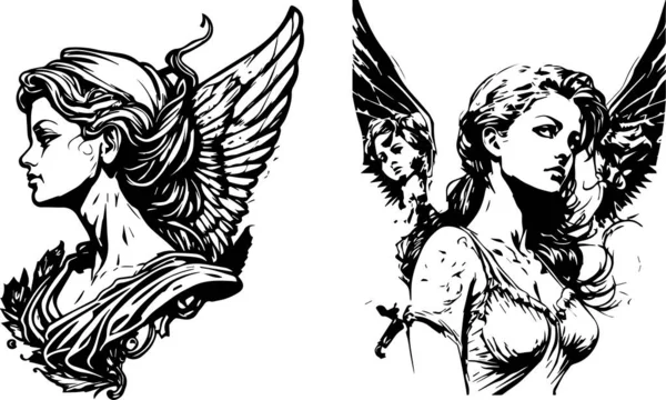 Красивый Силуэт Ангела Нарисованными Вручную Крыльями Векторная Иллюстрация — стоковый вектор