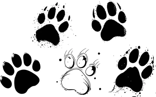 Collection Silhouettes Black Paw Prints Isolated White Background Vector Illustration — Stock Vector