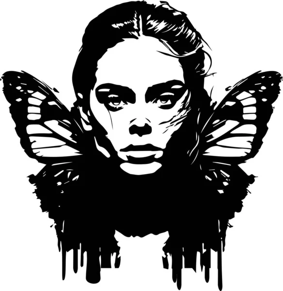Hübsches Porträt Mit Schmetterlingskonzept Für Schönheit Vektorillustration — Stockvektor