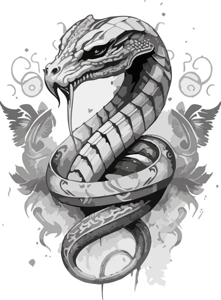 Cobra Técnica Grabado Diseño Impresión Tatuaje Ilustración Vectorial — Vector de stock