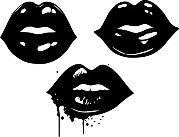 Black Sexy Passion Lips Shining Lipstick Erotic Open Mouth Vector — Stock Vector
