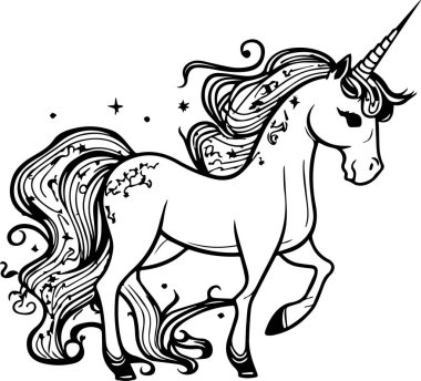 Unicorn Silhouette, Moda ve Poster İzleri için Vektör Tasarımı, Etiket, Çanta, Kupa, Kapak Tasarımı. Vektör illüstrasyonu