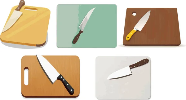 Комплект Разделочных Досок Ножом Хлеба Мяса Овощей Векторная Иллюстрация — стоковый вектор