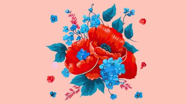 Karanlık bir arka planda yaprakları olan soyut bir çiçek, manga, anime tarzı boyanmış. Vektör illüstrasyonu