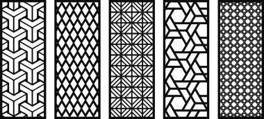 Panel koleksiyonu, geometrik desenli geometrik süsler. Vektör illüstrasyonu