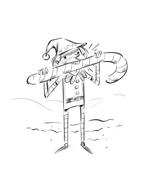 Noel Elfi 'nin şeker kamışını yediği siyah beyaz bir resim..