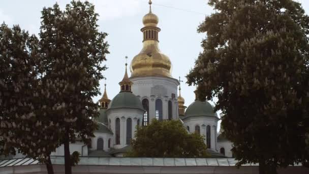 Utsikt Över Talskyrkan Sankt Sophia Katedralen Kiev Vackra Blommande Kastanjer — Stockvideo