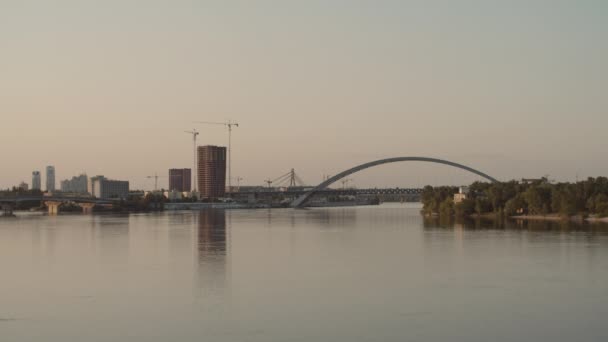 Beautiful Cityscape Left Bank Kyiv Calm River Sunset — Stock Video
