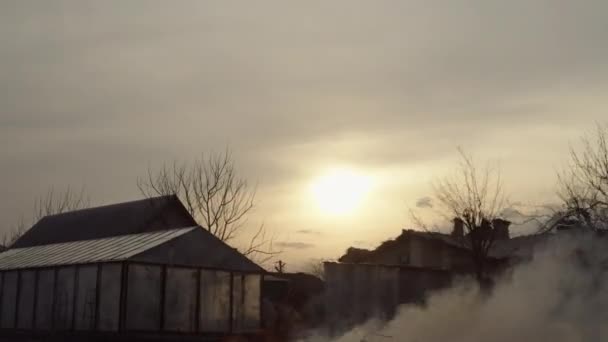 Fuego Está Ardiendo Medio Del Jardín Fondo Del Invernadero — Vídeos de Stock