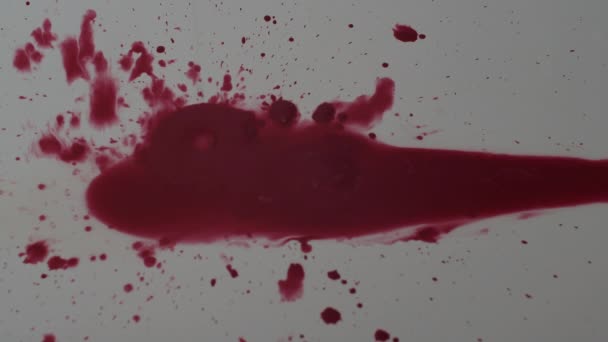 白色表面上的红色油漆滴落 — 图库视频影像