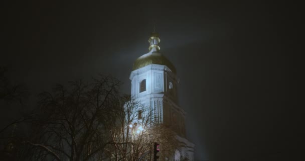 Catedral Sophia Luz Noite Cidade Contra Fundo Céu Escuro Inverno — Vídeo de Stock
