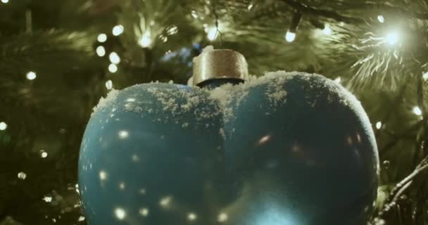 Şehrin Ana Ağacındaki Karla Kaplanmış Kalp Şeklinde Mavi Işıl Işıl — Stok video