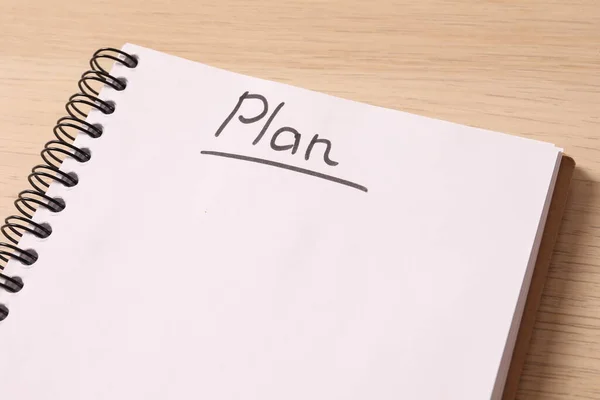 Planear Cuaderno Sobre Fondo Madera — Foto de Stock