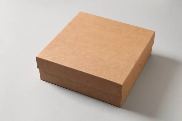 Puste Kartonowe Brązowe Pudełko Tekst — Zdjęcie stockowe