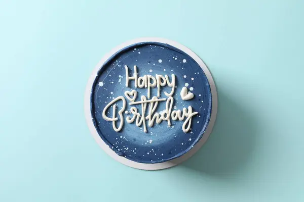 happy birthday with blue text on a white background, 3 d render illustration