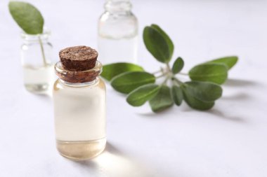 Masada taze yağlı bir şişe.