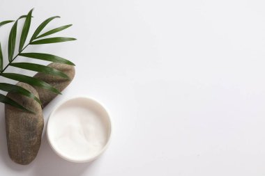 Renk arkaplanında palmiye yaprakları olan kompozisyon