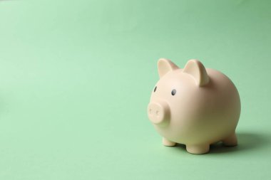 Para tasarrufu, mali güvenlik veya kişisel fon kavramı için renkli arkaplan üzerine domuz sikkesi bankası