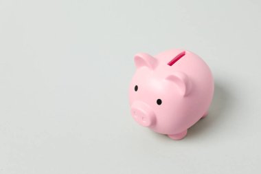 Para tasarrufu, mali güvenlik veya kişisel fon kavramı için gri arka planda domuz sikkesi bankası