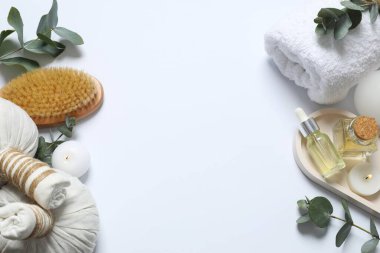 Beyaz arka planda güzel bir spa kompozisyonu. Metin için boşluk