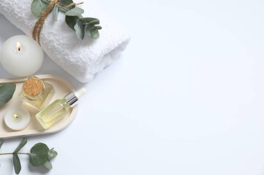 Beyaz arka planda güzel bir spa kompozisyonu. Metin için boşluk