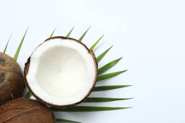 Beyaz arkaplanda taze hindistan cevizi, üst görünüm