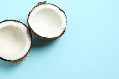 Renk arkaplan üzerinde hindistan cevizi, üst görünüm