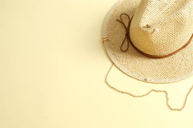 Renkli arkaplanda hasır şapka