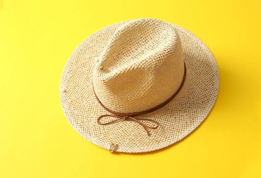 Renkli arkaplanda hasır şapka