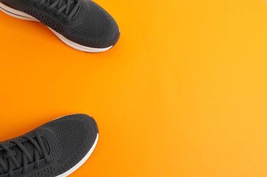 Renkli arka planda bir çift şık spor ayakkabısı