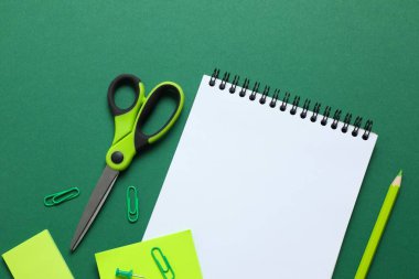 Renk arkaplanı ve üst görünümü üzerine dizüstü bilgisayarı olan düz uzandı