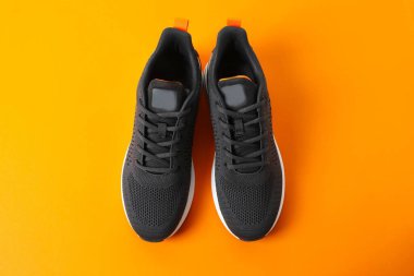 Renkli arka planda bir çift şık spor ayakkabısı