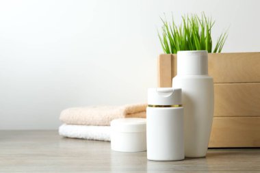 Personal care products on table 