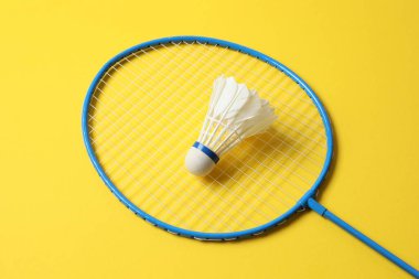 Badminton raketleri ve beyaz badminton servis aleti 