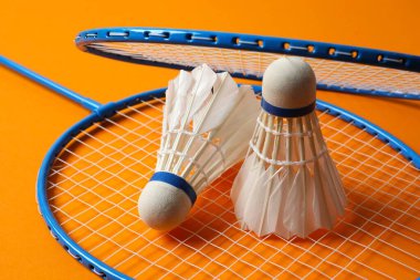 Badminton raketleri ve beyaz badminton servis aleti 
