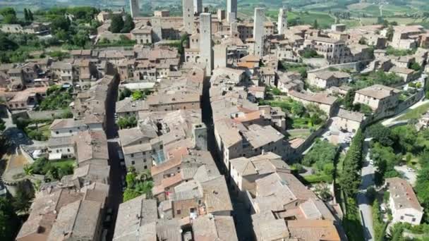 Повітряний Красивий Вид Місто Сан Джиміньяно Тоскані Італія Літніми Вібраціями — стокове відео