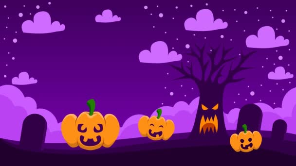 Animação Celebração Halloween Fundo Roxo Gráficos Movimento Estilo Simples — Vídeo de Stock