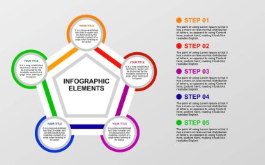 Sunumlar, posterler ve afişler için renkli 5 adım bilgi ögesi.