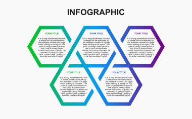 Sunumlar, posterler ve afişler için renkli 5 adım bilgi ögesi.