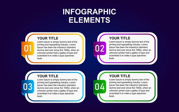 design infographic elements 4 steps options for presentations, posters, layouts, diagrams and banners with full color.